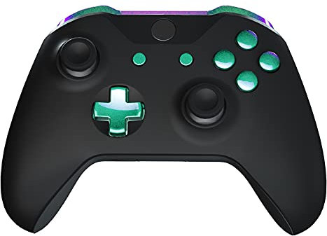 eXtremeRate Tasti Pulsanti Ricambio per Xbox One S X Controller Joystick Model 1708,Trigger LB RB LT RT Bumper Grilletti D-pad Pulsante ABXY Start Back Sync con Cacciaviti-Camaleonte Verde Viola