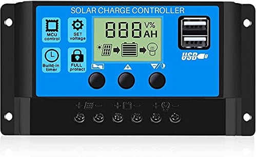 Regolatore di Carica Pannello Solare 30A,12V/24V PWM Regolatore di Carica della Batteria del Pannello Solare con Display LCD,Regolatore per Pannello di Batteria Solare con Dual USB per Energia Solare