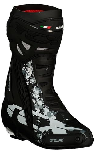 TCX - RT-RACE, Stivali Moto Sportivi, con Protezioni, Uomo, Nero/Bianco/Grigio, 43