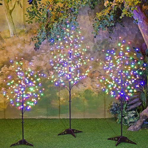 Lightshare Lighted Cherry Blossom Tree, 4FT, 5FT and 6FT, Pack of 3, Warm White to Multicolor, Decorate Home Garden, Summer, Wedding, Birthday, Christmas Holiday, Party, for Indoor and Outdoor Use