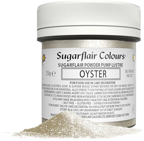 Sugarflair Oyster Edible Glitter Dust Powder Pump Refill Tub - Food Colouring Powder, Edible Colour Dust, Brush On, Spray, or Add Rejuvenator to Create Eye-Catching Paint Effect - 25g