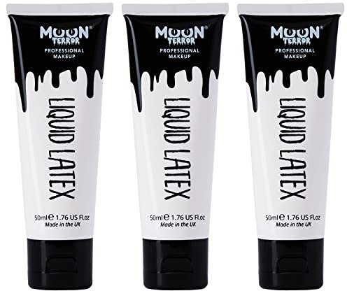 Pro FX Liquid Latex by Moon Terror | 50ml x3 | SFX Make up for Halloween, works with Fake Blood & Face Paint | Special Effects Make up