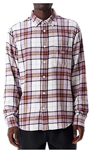 OBEY Hemd Flanell Baumwolle Vince Woven Unisex Unisex Unblached Multi, Lila Braun Weiß, L