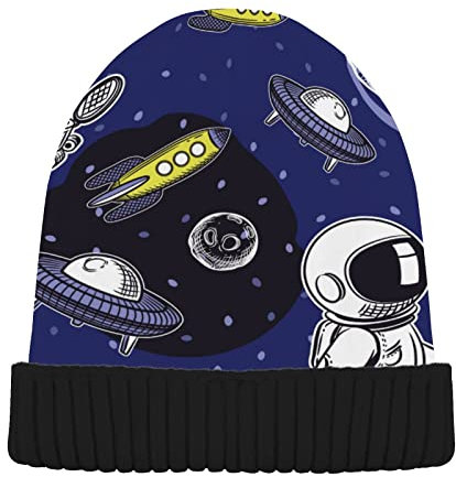 Astronauts Rockets Herren Neuheit Beanie Mützen Lunar Rovers Space Moon Frauen Winter Strickmütze Schwarz, Schwarz , 62
