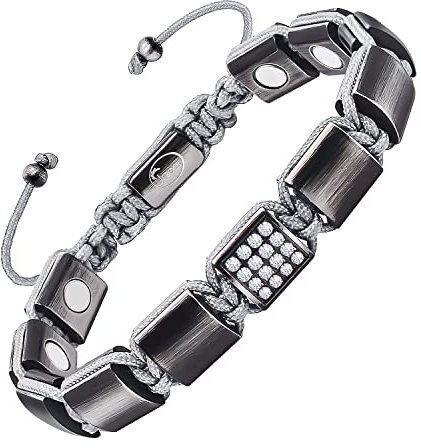 JEROOT Magnetarmband,Magnetische Armbänder Herren für Arthritis Verschluss Armband Magnet Gris& Weißer Zirkon Gesundheit Magnetarmband Therapie Energetix Einstellbar Schmuck Geschenke(3500 Gauss)