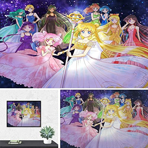 PAWCA 5D DIY Diamond Painting,Anime Sailor Moon,Crystal Strass Cross Stitch Kit, Mosaik-Handwerk für die Heimdekoration(round drill)-40x40cm