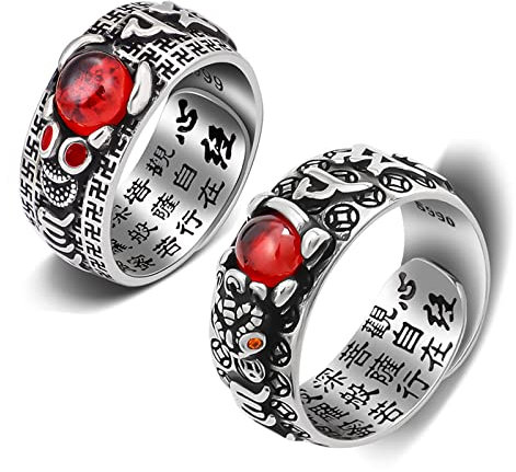 Feng Shui PiXiu Ring,Kucheed Verstellbare Mantra-Fingerringe für Männer und Frauen,Graviertes Sutra MANI Amulett Doppelter Schutz Reichtum Liebe Wohlstand,Buddha Band Schmuck Geschenk (2Stk-C)