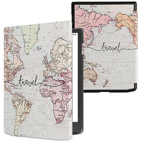 kwmobile Étui Compatible avec Pocketbook InkPad 4 / Color 3 / Color 2 Coque - Étui à Rabat magnétique Tablette eReader Similicuir - Noir-Multicolore