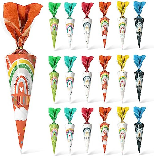 ENAIAH 18 Stück Geschwisterschultüte Geschenkverpackung Zuckertüte Schultüten Bastelset Regenbogen Schultüte Zuckertüte Kleine Zuckertüte für Mädchen Jungen Einschulung Schulanfang Schule (18)
