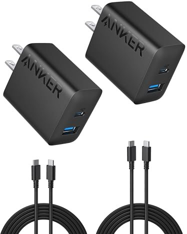 Anker 2-Pack 20W Dual Port USB Fast Wall Charger, USB C Charger Block for iPhone 15/15 Pro/15 Pro Max/iPad Pro/AirPods and More (2-Pack 5 ft USB-C Cable Included)