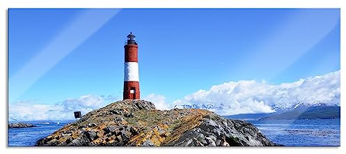 Pixxprint Glasbild Panorama, Wandbild aus Echtglas, Leuchtturm mit Robben, 120x50 cm, inkl. Aufhängung und Abstandshalter