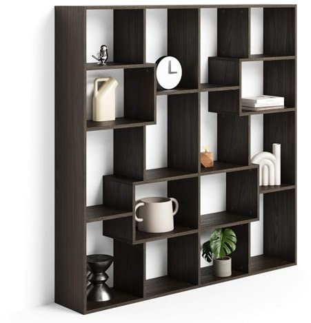 MOBILI FIVER, Bücherregal S Iacopo (160,8 x 158,2 cm), Nussbaum Dunkel, Made In Italy