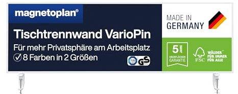 magnetoplan Tischtrennwand VarioPin, Filz Blau| BxH 1600 x 500 mm | Akustik Trennwand + Schreibtisch Trennwand für Büro + Klassenzimmer | Ideal für Team-Arbeitsplätze + Open Space-Büro-Bürokonzepte