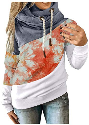 Frauen Herbst Winter lässige ktie / farbe-färbemittel Langarm Kapuzenpulli Flauschiger Pullover Damen Damen-Kapuzenpullover Im Oversize-Look Athletic Sweatshirt Pullover Damen Winter (Yellow, L)