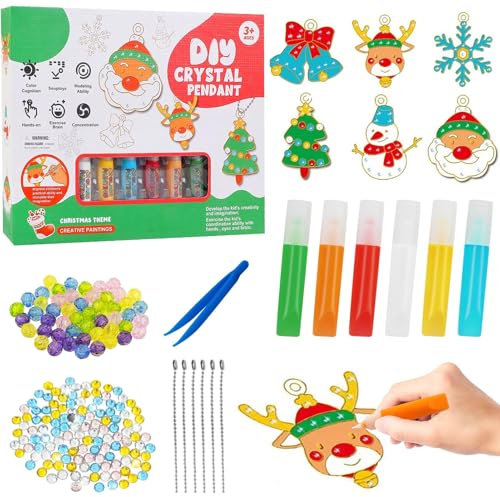 Huahuanghui Kit D'art Et D'artisanat De Peinture en Cristal DIY, Bricolage de Noël Fenêtre Peinture Art, DIY Crystal Pendant Kit, Kit de Bricolage de Noël pour Enfants