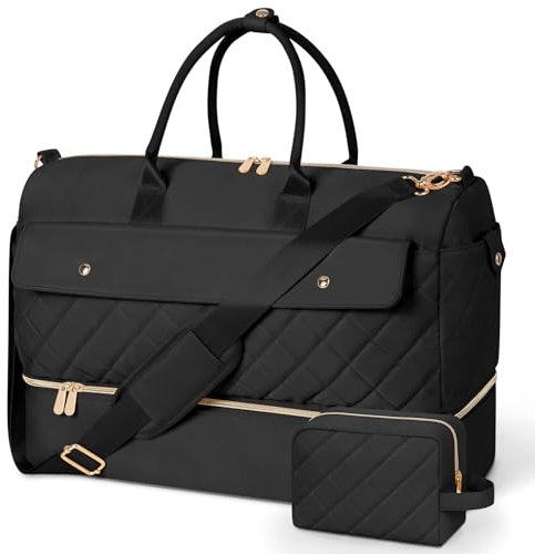 Wedama Reisetasche Große Weekender Tasche für Damen mit Schuhfach, Schwarz