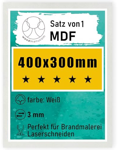 woodmanucom MDF Platten | 400 x 300 x 3 mm | Bastelplatte Dünne Holz-Platten | Perfekt für Laser, CNC Router, Laubsäge, Modellierung (1 Stück weißes)