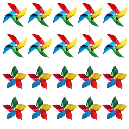 20 PCS Plastic Rainbow Pinwheel - Multicoloured Wind Spinners and Windmills for Garden Lawn, DIY Wind Spinner Set, Fun Carnival Party Decor (Multicolor)