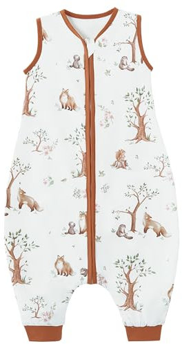 Teechodina Baby Schlafsack mit Füßen 100% Baumwolle 1.5 Tog Kinder Ganzjahres Schlafsack mit Beinen Sommer Schlafanzug für Jungen Mädchen, Eichhörnchenwald/1.5 Tog, 100cm/Baby Höhe 110-120cm