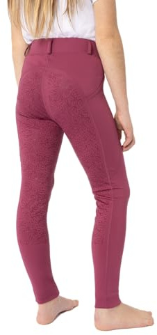 HORZE Kinder Reitleggings DEA, Reithose Mädchen, Gürtelschlaufen, Vollbesatz, Handytasche, Rot, 158/164