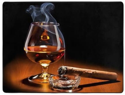 OPSREY Weicher Teppich mit Zigarren- und Whisky-Muster, rutschfest, flauschig, dekorativer Teppich für den Innenbereich