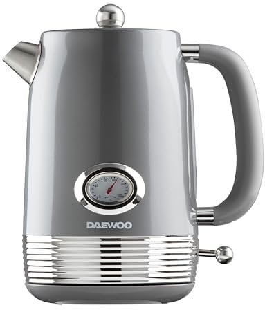 Daewoo Baltimore Collection, 1.5 Litre Kettle In Smoked Grey, Fill Up To 6 Cups In One Boil, Rapid Boil With 360° Swivel Base, Visible Water Window, Temperature Gauge, Elegant And Stylish Design