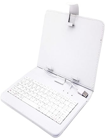 Veemoon 7 Inch Tablet Keyboard Case and Leather Cover for Tablet Pc, Universal Fit, White Protective Stand with Screen Protector for Travel and Work