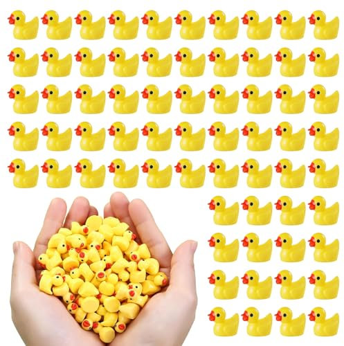120 Stück Mini Enten, Mini Harz Enten Mini Resin Duck Miniatur Figuren Kleine Enten für DIY Potting Aquarium Garten Micro Landschaft Puppenhäuser Heimdekora (Gelb)