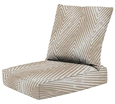 Kissen,2-teiliges tiefes Sitzkissen-Set, diagonale Ikat-Streifen, Zickzack, nahtlos, geometrisch, abstrakt, Stammesethnisch, Esszimmerstuhl, Bank, Ersatz-Tiefe Sitzkissen für drinnen und dra