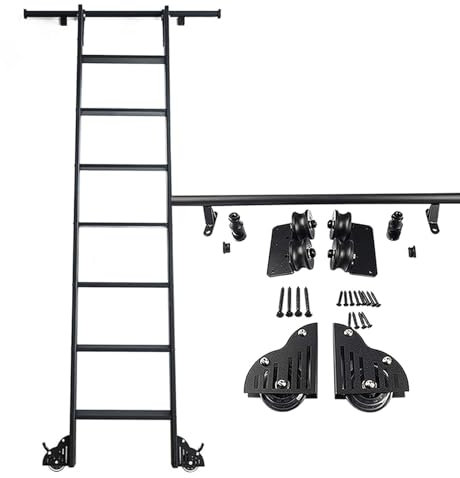 Bibliotheksleiter Hardware Kit Schiebetür Kit Rollende Bibliotheksleiter, verschiebbare Leiterschienenführung für Dachbodentreppen/Bücherregale mobiles Leiterschienen-Set Gleitschienensystem 1–7,3m la