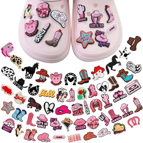 TYXHXTF 56PCS Cowgirl Shoe Charms, Shoe Accessories Decorations for Clogs, DIY Decoration Shoe Buckles, for Wristband Shoe Girls Women Kids Adults Party Favor