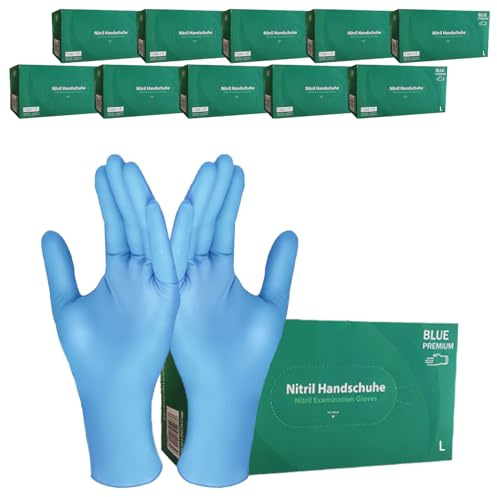 1000 x Einweghandschuhe, blau, puderfrei, latexfrei,Handschuhe aus reißfestem Nitril,Einweghandschuhe aus dickem Nitril,S,M,L,XL,für Medizin, Kosmetik und Lebensmittel(1000, L)