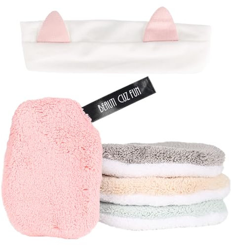 4 Coton Demaquillant Lavable, Coton Demaquillant Reutilisable et 1 Bandeau Maquillage Réutilisable Tampons Démaquillants 4 Couleurs Lingette Demaquillante Lavable pour Tout Type de Peau