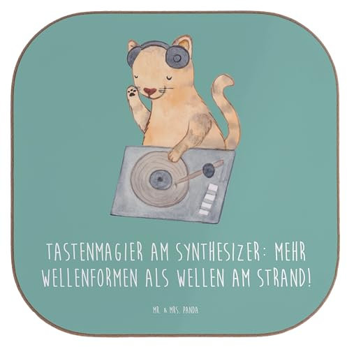 Mr. & Mrs. Panda Glasuntersetzer Synthesizer Magie - Geschenk, Musikliebhaber, Lernen, Untersetzer aus Holz, Sound-Design, Instrument Lernen,