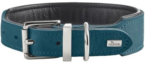 HUNTER Hundehalsband Malta, Farbe: Petrol, aus gefettetem Softvollrindleder, weich unterlegt, strapazierfähig, Brillante Farben, handgefertigt, Made in Germany, Größe: 55