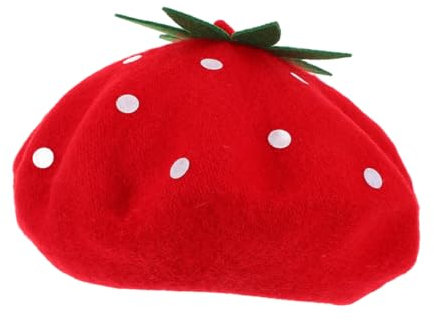 LIFKOME Erdbeermütze Rot Süß Für Mädchen Stylische Wollmischung Baskenmütze Erdbeerparty Kopfbedeckung Neuartige Plüschmütze Erdbeer-kopfschmuck Cosplay