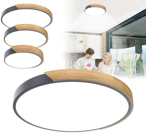 Froadp LED Deckenlampe Holz Deckenleuchte,Lampe Decke Flach,Modern Holzlampe Rund für Wohnzimmer,Schlafzimmer,Badezimmer,Küche,Flur,kinderzimmer,Büro (60W Kaltweiß, Grau)