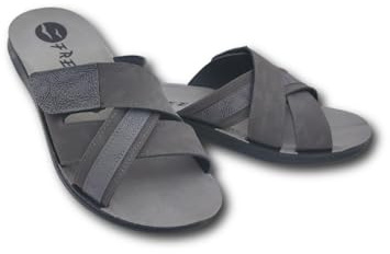 Freeland Chanclas de verano para hombre en cuero, sandalias de piel para el mar, playa y casa, pantuflas abiertas y súper ligeras, gris, 43 EU