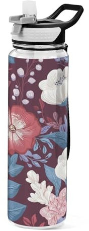 Ewusp Borraccia sportiva vintage con cannuccia e coperchio, 1000 ml, a prova di perdite, riutilizzabile, in Tritan, senza BPA, per palestra, fitness, attività all'aperto, ciclismo, scuola e ufficio