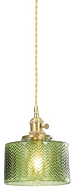 Hnexsei Moderne Glas-Pendelleuchte mit Gold E27 Metallfassung, Textur-Schirm, Höhenverstellbares Aufhängekabel, Ideal für Küche, Esszimmer und Wohnzimmer (Grünes gerippt)