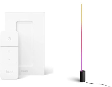 Philips Hue White & Color Ambiance Gradient Signe Stehleuchte Schwarz, Bluetooth, kompatibel mit Alexa, Google Assistant & HomeKit + Hue Dimmschalter V2 dimmbare Fernbedienung