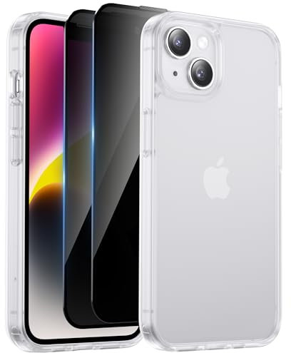HeIssitot Matt Handyhülle für iPhone 13/iPhone 14 Hülle und 2 Stück Sichtschutz Schutzfolie, [Militärstandard] Durchscheinende PC Rückseite TPU Bumper Schutzhülle, Matte Weiß