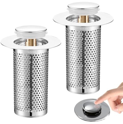 2 Pezzi Tappo Lavandino Bagno in Acciaio Inossidabile Con Filtro, Bidet Universale Pop Up, Scarico Universale Di Alta Qualità per Lavabo, Vasca Da Piletta Lavabo Bagno, Cucina (Foro 33-55mm)