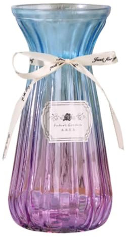 Vase décoratif en verre, motif en cristal texturé, décoration d'intérieur moderne pour salon et table (dégradé bleu-violet, 22 cm)