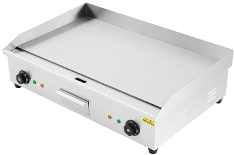 4.4KW Elektrische Grillplatte Elektrisch 50-300°C 2 Separaten KnöPfe Einstellen Elektrogrill Tischgrill Indikatoren Ablenkblech Grill Elektrisch Anti-Rutsch-Füße