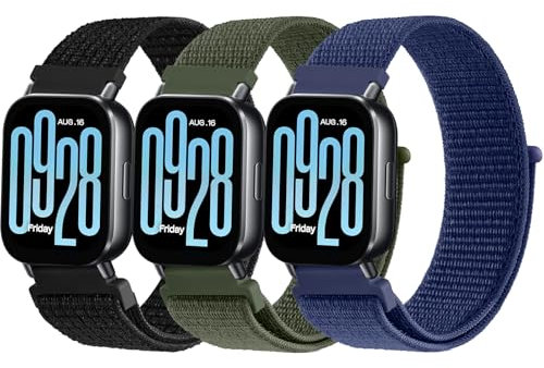 Oumida 3 Piezas Correa para Xiaomi Redmi Watch 5 Active/Redmi Watch 5 Lite Mujer Hombre, Correas de Nailon Ajustable con Velcro, Pulseras de Repuesto Deportiva Transpirable