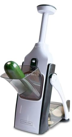 Livington TurboCut Universalhobel - Gemüseschneider mit 3 Klingeneinstellungen für dicke oder feine Scheiben - Reibe mit Schnittstärke bis zu 8 mm - spülmaschinengeeignet - Hobel mit Fingerschutz