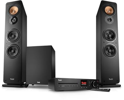 Teufel Ultima 40 Kombo 3 Power Edition - HiFi 2.1 Stereo System mit Mächtiger Subwoofer und CD Receiver, WLAN, LAN, DAB+-FM Radio, USB-C, HDMI ARC CEC, Umfangreiche Anschlussmöglichkeiten (Schwarz)