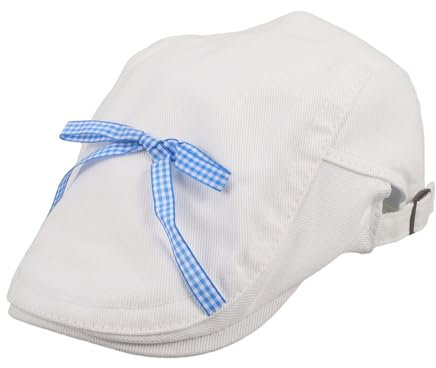 DIKACA Damen Beret mit Kariertem Schleifen Design Weiße Baskenmütze für Herbst Bequeme Atmungsaktive Trageweise Vintage Newsboy Hut für Lässige Outfits für Schule