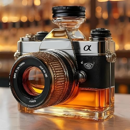 DUOAZJL Bouteille à décanter pour Whisky 300 ML, Figurine 3D en Forme d'appareil Photo, Sculptures Originales de Bouteilles de vin en Verre Faites à la Main